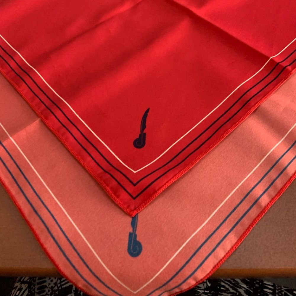 Beautiful vibrant orange scarf lightweight silk feel double line border design